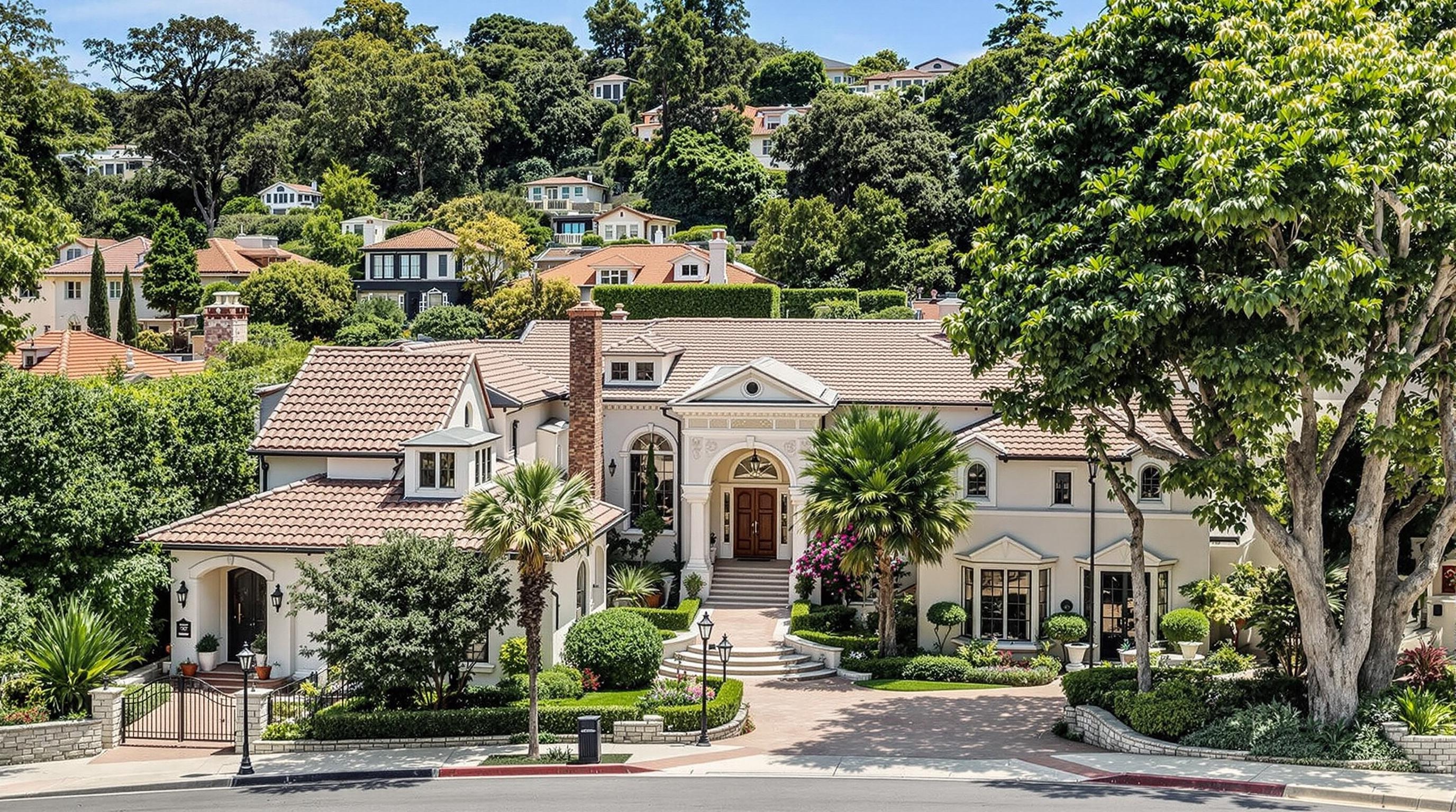 Beverly Hills colonial luxury home with palm trees